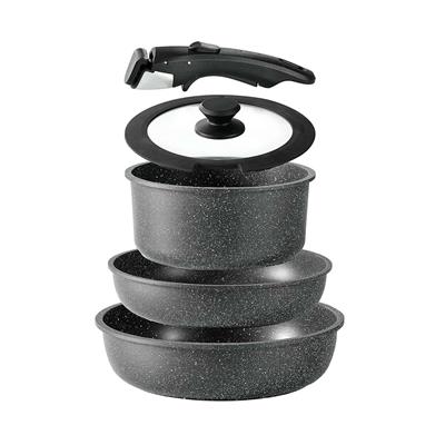 CAROTE Juego/kit 5 piezas de ollas y sartenes antiadherentes con mango desmontable.  NEGRO